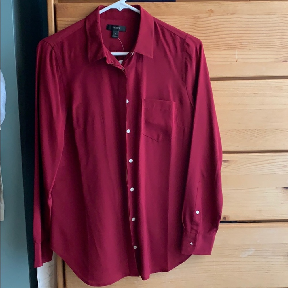J.Crew silk button up in burgundy size 4 NWT